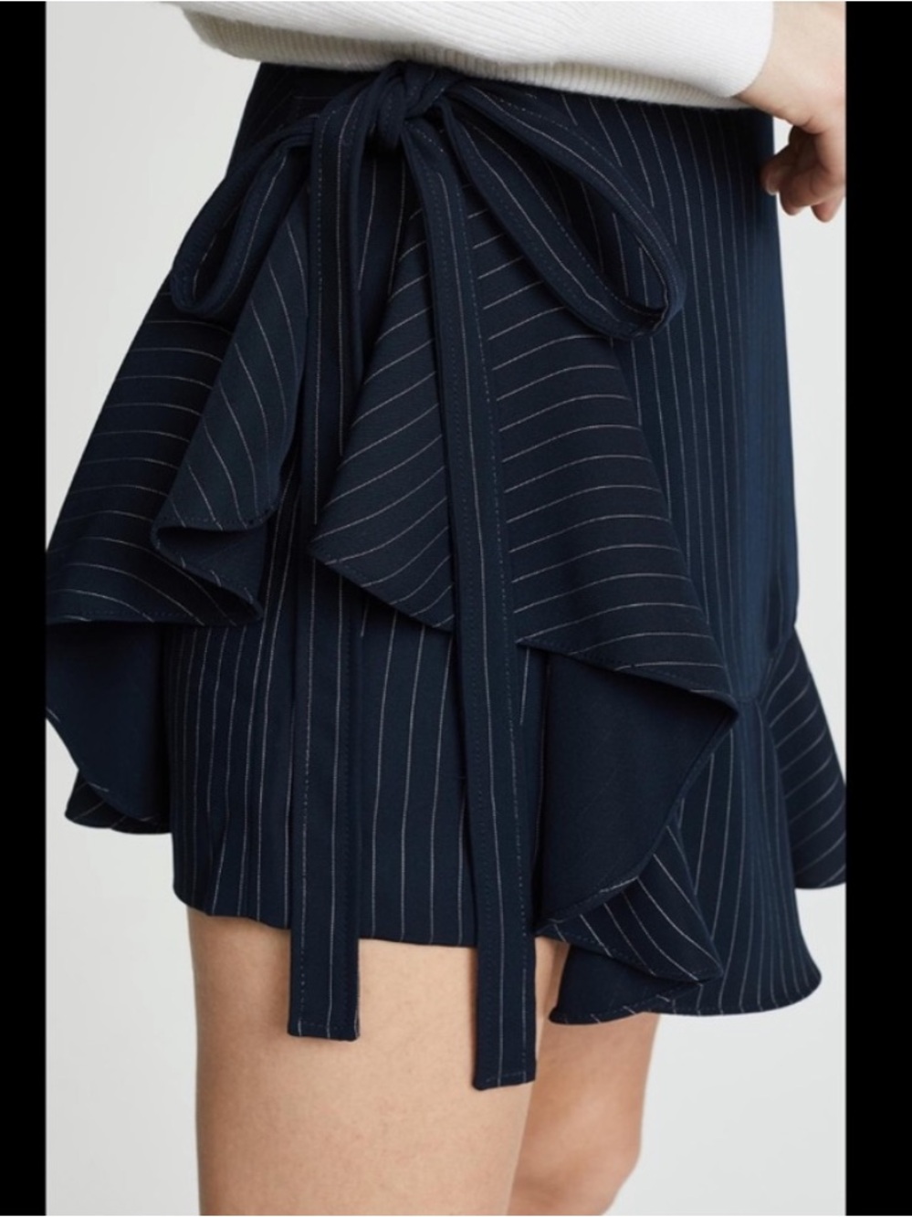 cinq a sept Navy Pinstripe Ruffle-Hem Mini Skirt /shorts /skort
